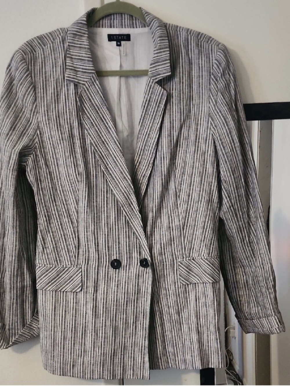1. State Black and Gray Linen Blazer